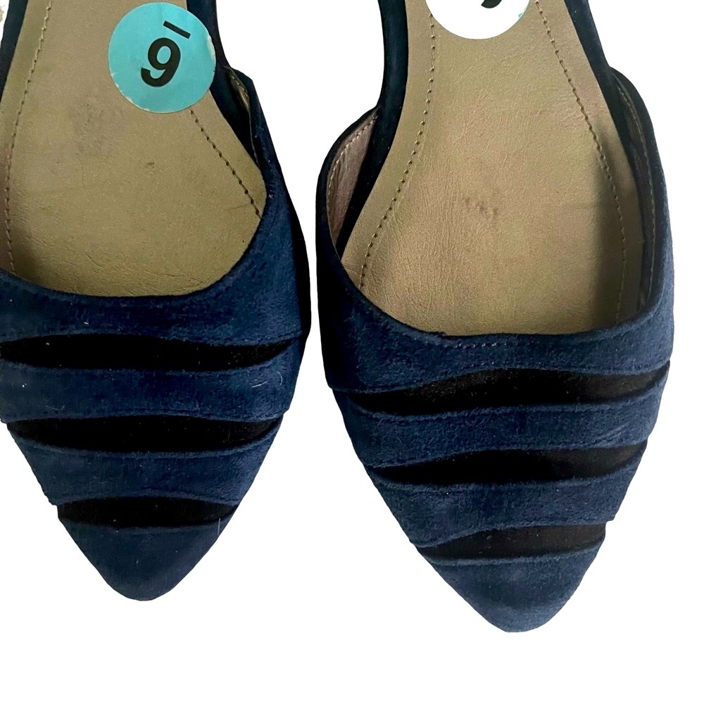 BCBGeneration Navy Blue Suede Leather Pointed Toe Flat Slip On shoes si…